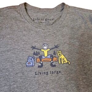 Life is Good Vintage Mens T-Shirt Gray Living Large Jake Dog Graphic Large L